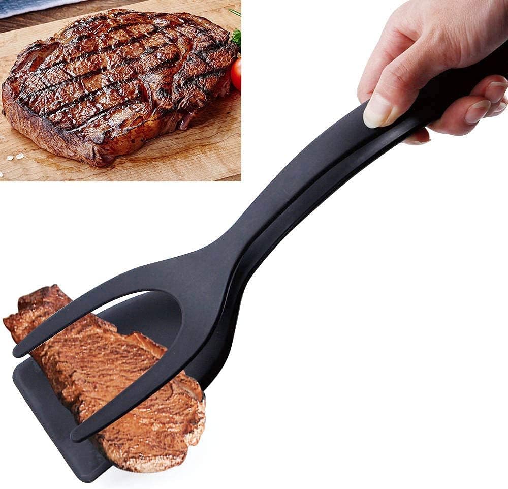 2 in 1 Egg Spatula, Stainless Steel Spatula Tongs 10 inch Cooking Tongs Steak Clamp Anti-Scald Double Sided Spatula Turner Kitchen Shovel for Bread Fish Pancake Toast