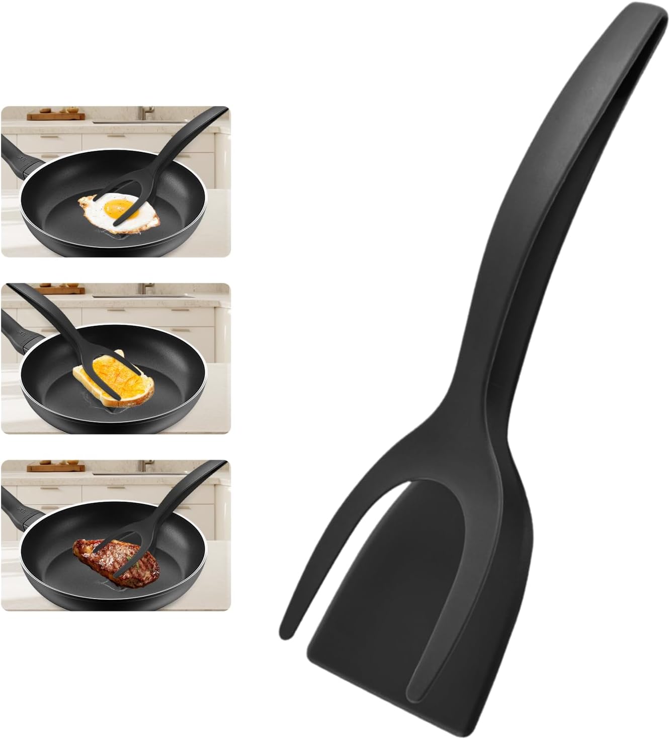 2 in 1 Egg Spatula, Stainless Steel Spatula Tongs 10 inch Cooking Tongs Steak Clamp Anti-Scald Double Sided Spatula Turner Kitchen Shovel for Bread Fish Pancake Toast