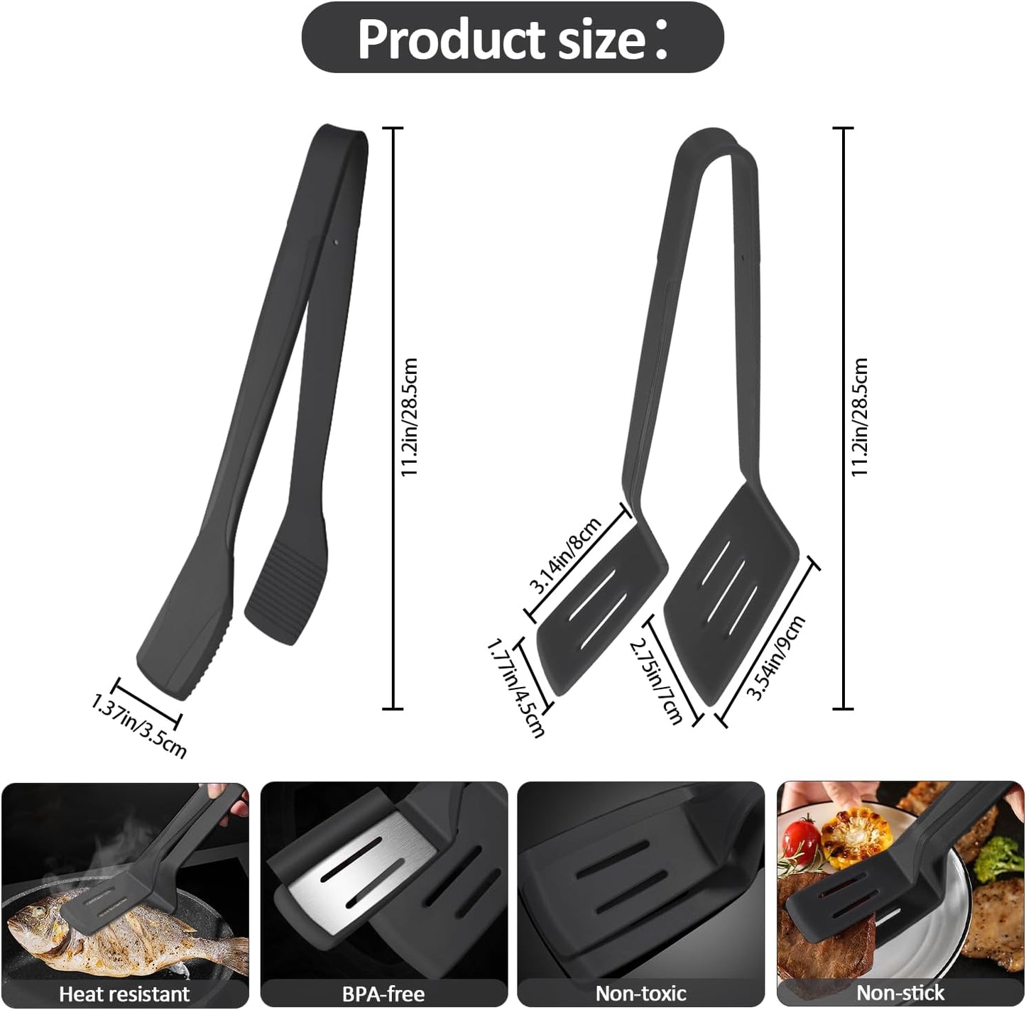 2 in 1 Egg Spatula, Stainless Steel Spatula Tongs 10 inch Cooking Tongs Steak Clamp Anti-Scald Double Sided Spatula Turner Kitchen Shovel for Bread Fish Pancake Toast