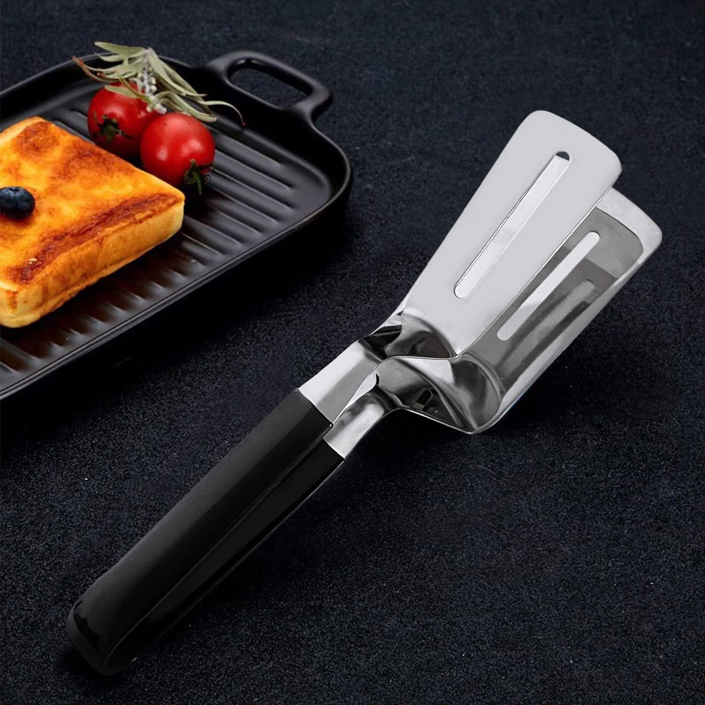 2 in 1 Egg Spatula, Stainless Steel Spatula Tongs 10 inch Cooking Tongs Steak Clamp Anti-Scald Double Sided Spatula Turner Kitchen Shovel for Bread Fish Pancake Toast