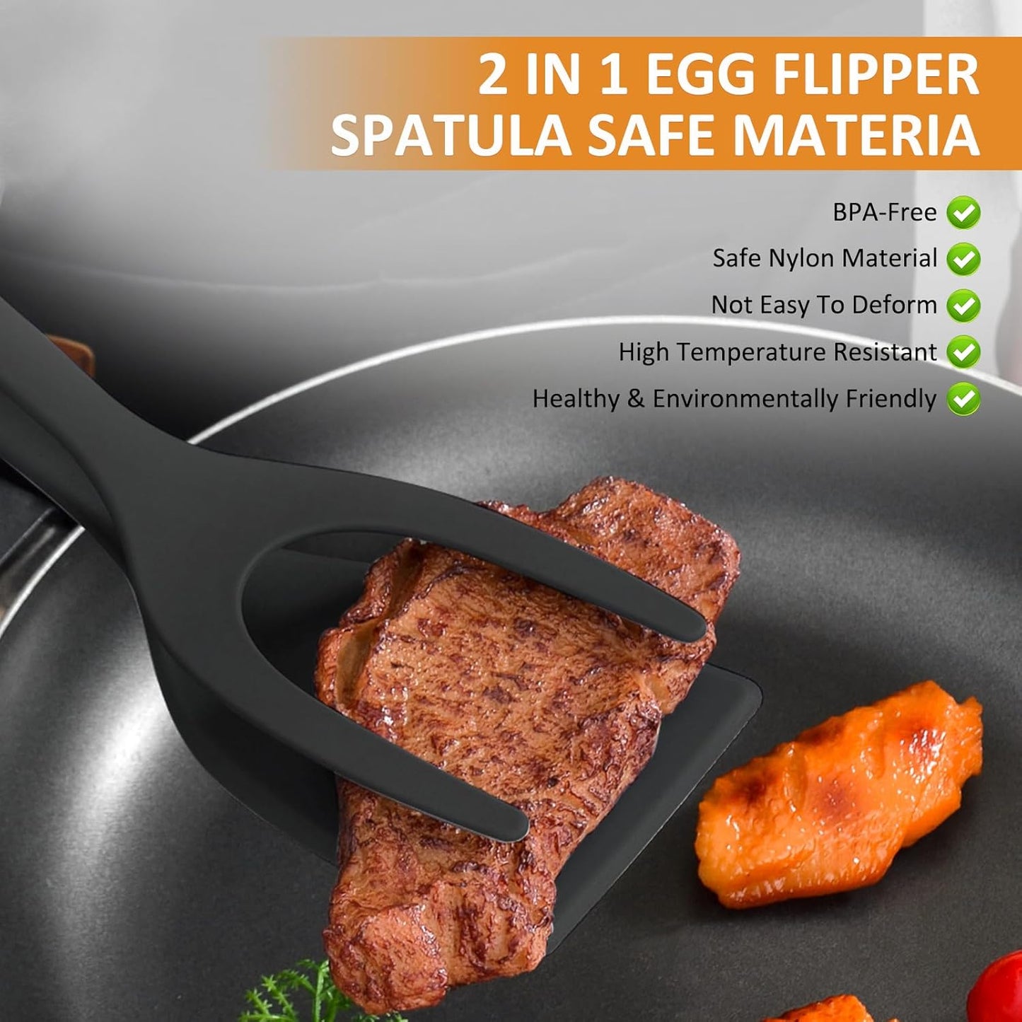 2 in 1 Egg Spatula, Stainless Steel Spatula Tongs 10 inch Cooking Tongs Steak Clamp Anti-Scald Double Sided Spatula Turner Kitchen Shovel for Bread Fish Pancake Toast