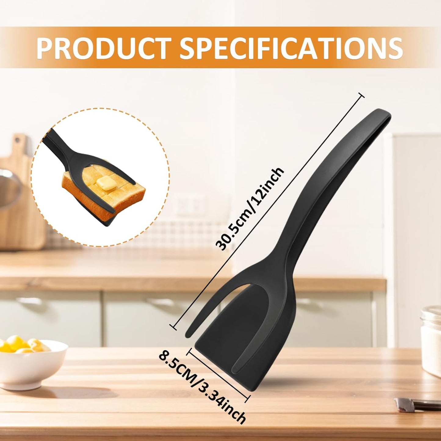 2 in 1 Egg Spatula, Stainless Steel Spatula Tongs 10 inch Cooking Tongs Steak Clamp Anti-Scald Double Sided Spatula Turner Kitchen Shovel for Bread Fish Pancake Toast