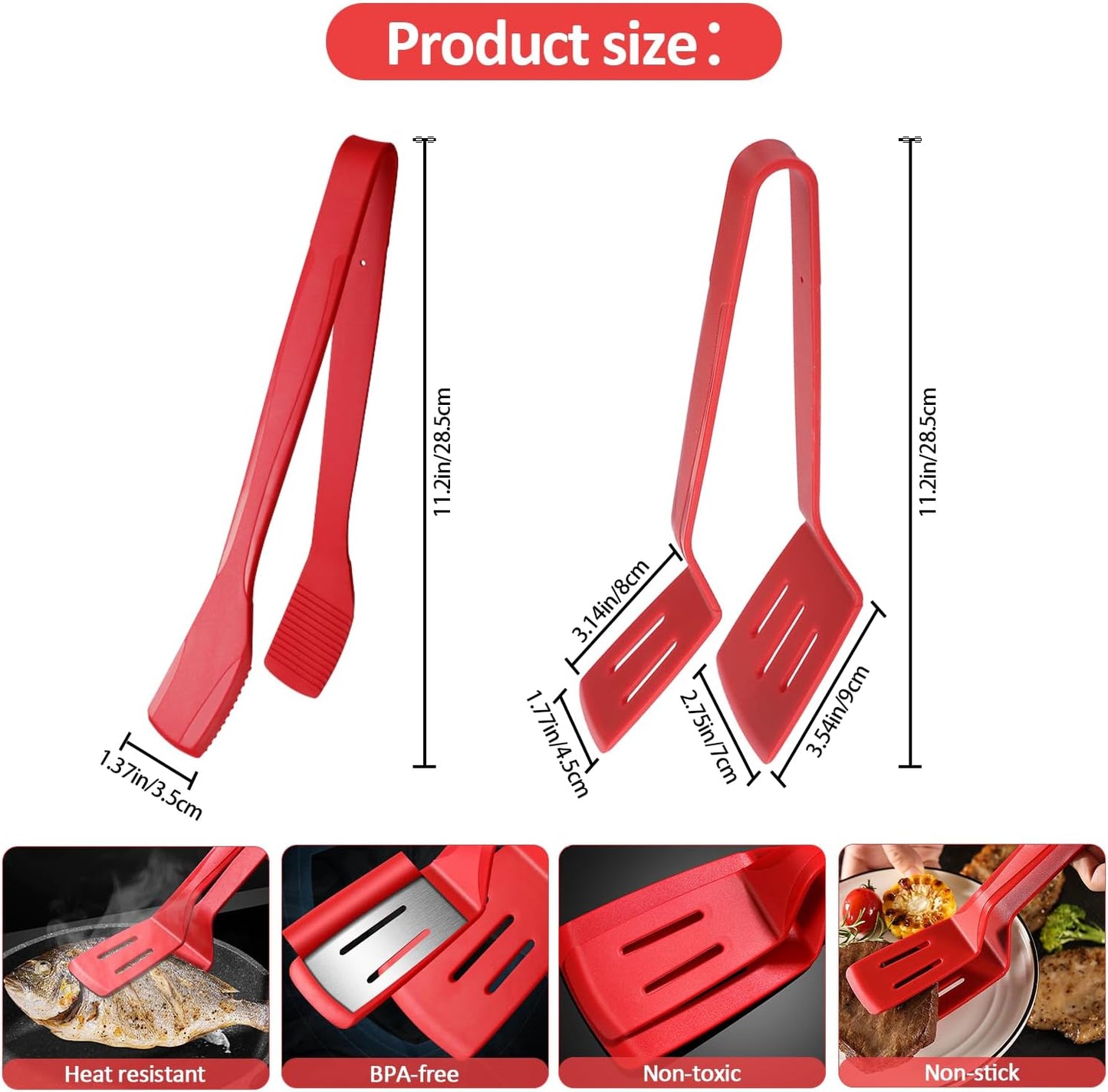 2 in 1 Egg Spatula, Stainless Steel Spatula Tongs 10 inch Cooking Tongs Steak Clamp Anti-Scald Double Sided Spatula Turner Kitchen Shovel for Bread Fish Pancake Toast