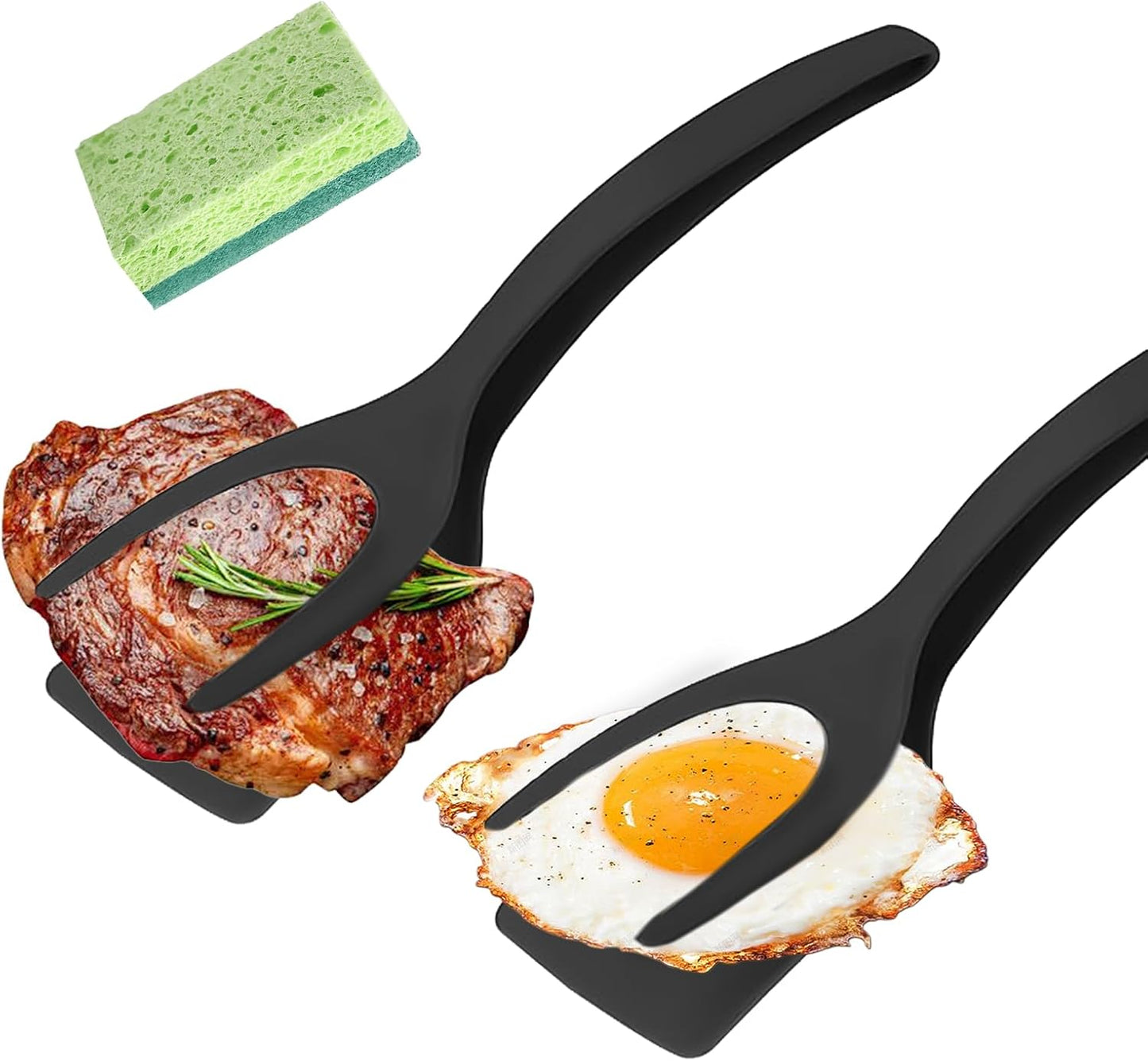 2 in 1 Egg Spatula, Stainless Steel Spatula Tongs 10 inch Cooking Tongs Steak Clamp Anti-Scald Double Sided Spatula Turner Kitchen Shovel for Bread Fish Pancake Toast