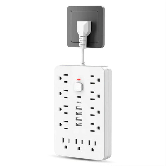 17 in 1 Surge Protector Power Strip, 1 Count Flat Plug Power Strip with 4 USB Ports and 2 USB-C