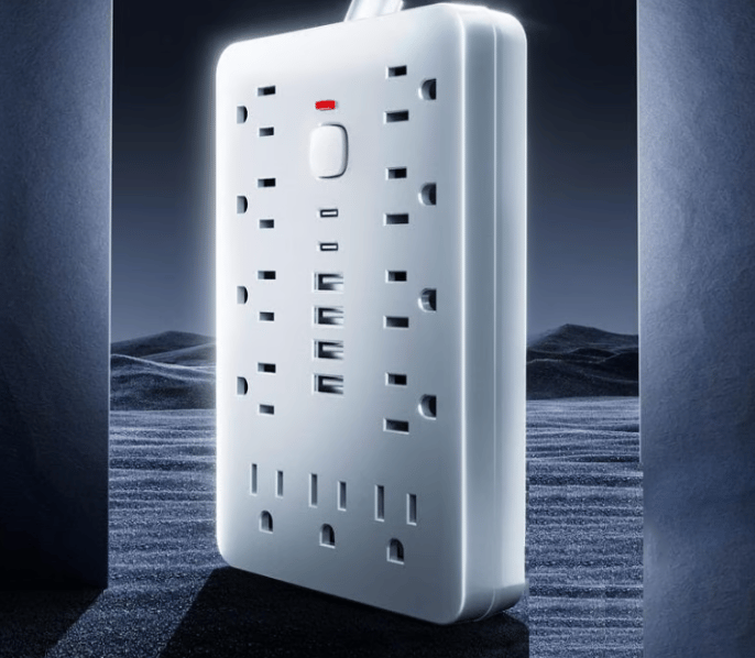 17 in 1 Surge Protector Power Strip, 1 Count Flat Plug Power Strip with 4 USB Ports and 2 USB-C