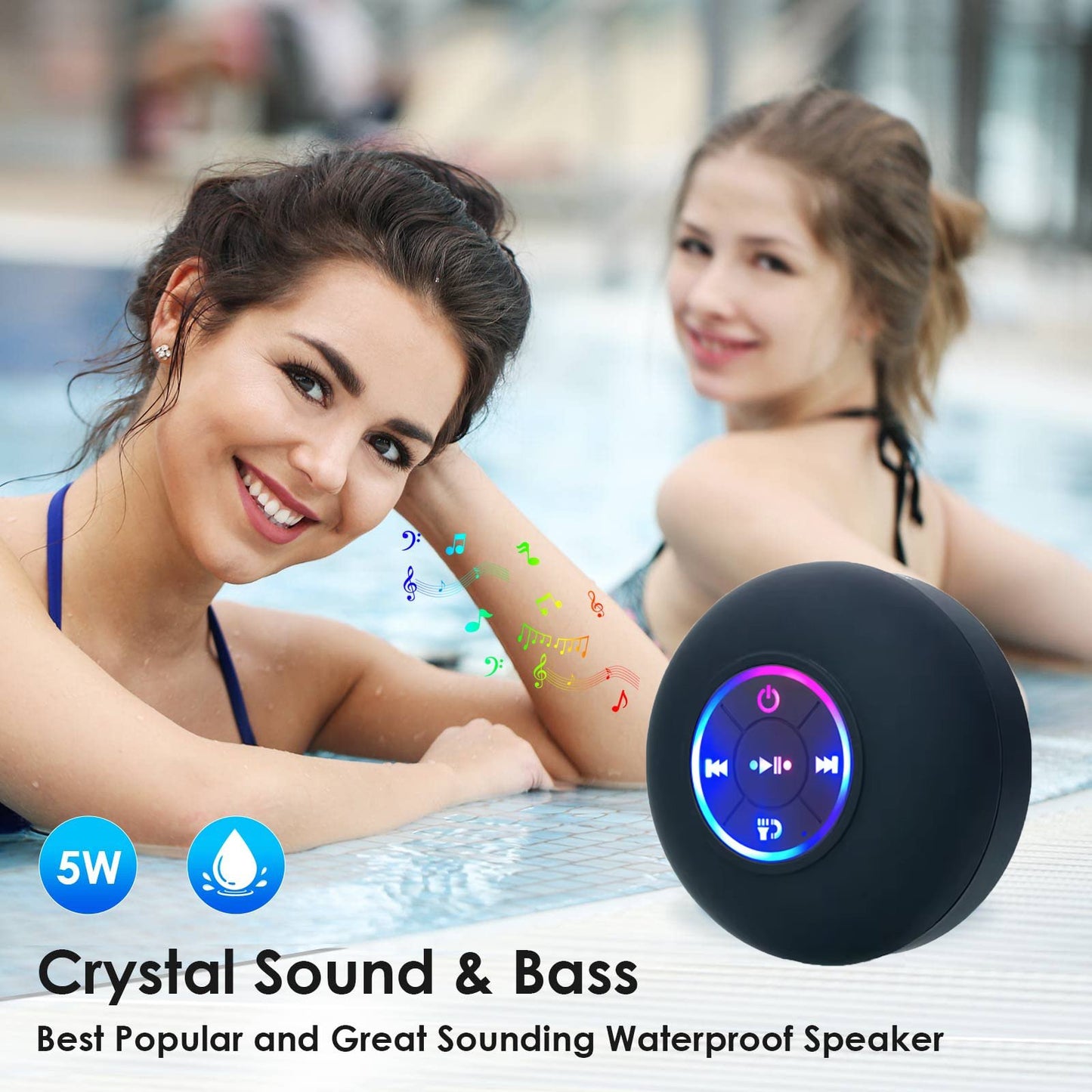 Last Day 70%OFF - 🎄Bathroom Waterproof Wireless Bluetooth Speakers with LED Light