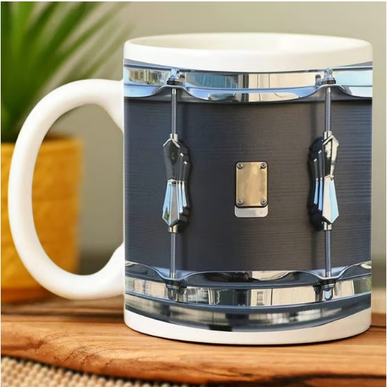 Black Vintage Drum Mug Funny Drumming Gifts, Gift for Drummer, Drumming Coffee Cup